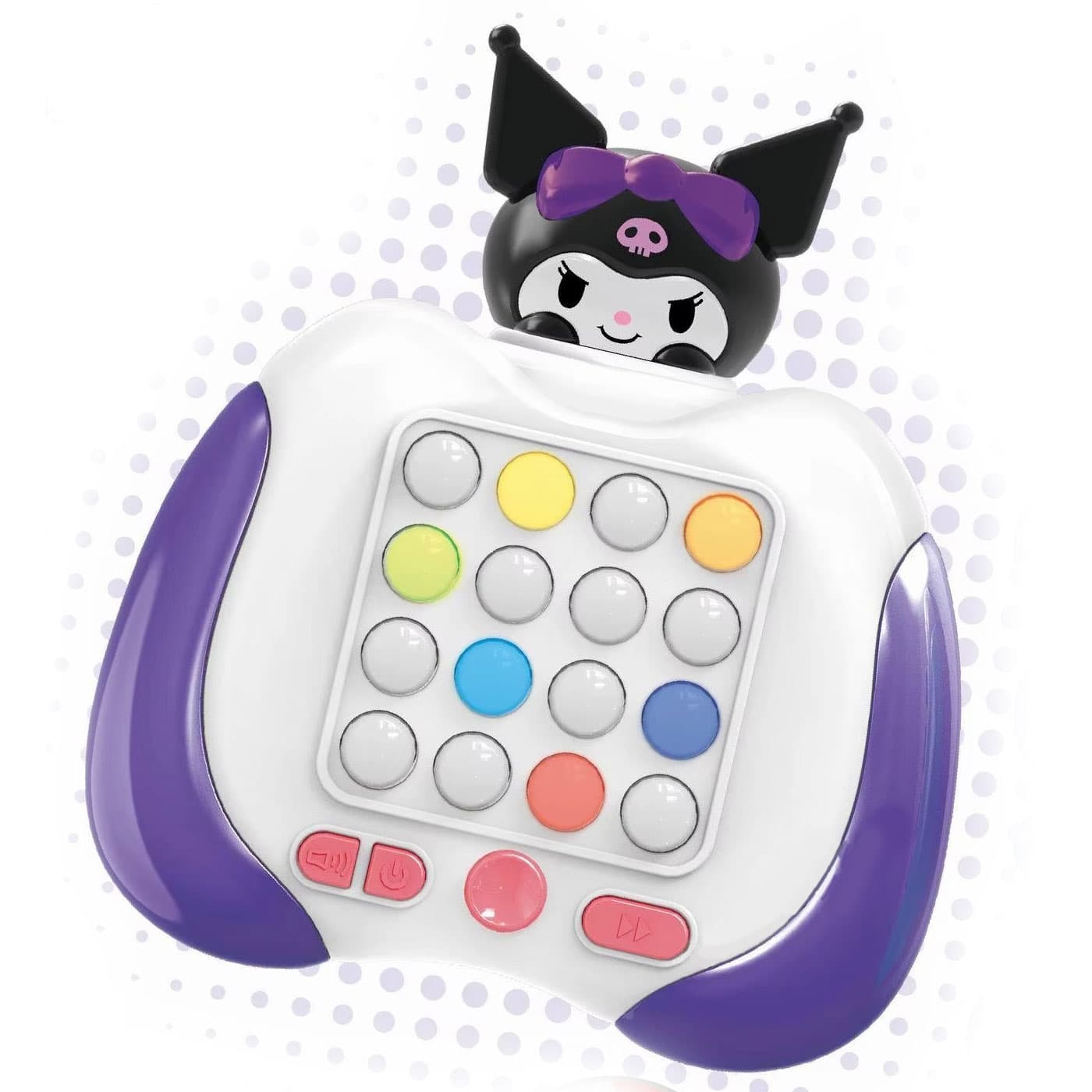Joc interactiv POPIT Consola, antistres, cu sunete, 16 butoane si lumini RGB, 7 moduri de joc, Kuromi