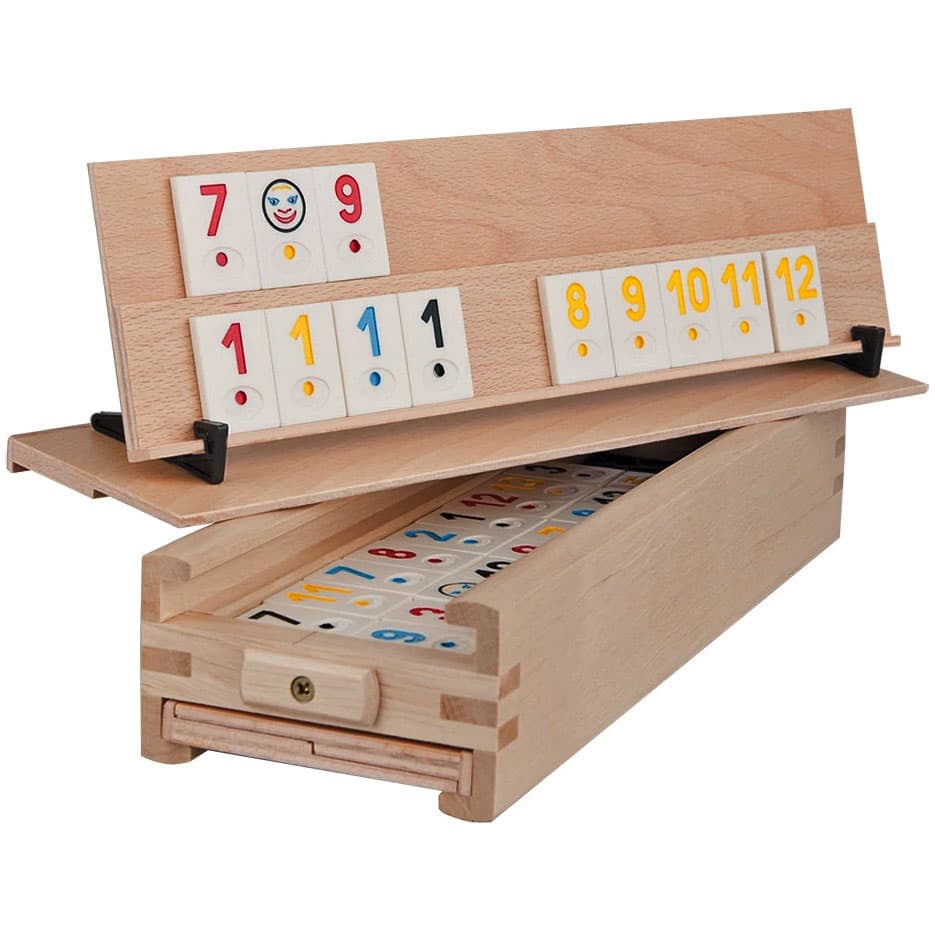 Joc de societate Remi/Rummy din Lemn masiv si piese din plastic, 4 table de joc