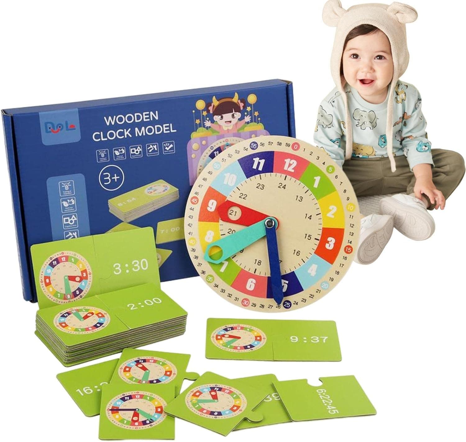 Ceas Didactic pentru Copii, Ceas Educational pentru Invatarea Timpului, Jucarie Puzzle pentru Prescolari