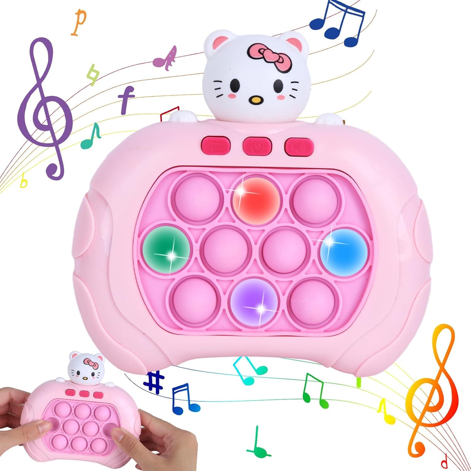 Jucarie Pop It Game Electronic/Consola Premium, cu Lumini, 3 Culori, 4 Moduri de Joc, Hello Kitty