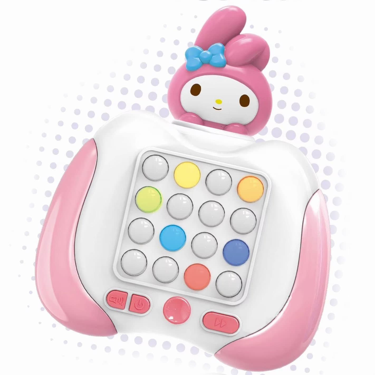 Joc interactiv POP IT Consola, antistres, cu sunete, 16 butoane si lumini RGB, 7 moduri de joc, Roz