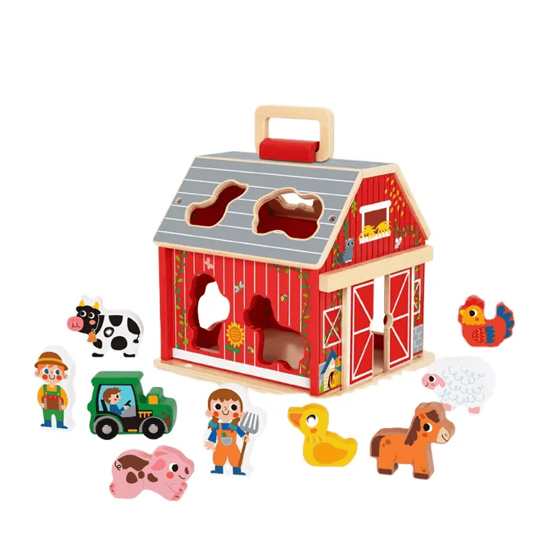 Casuta sortator Ferma din lemn cu figurine si animale