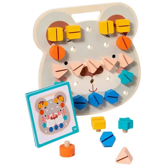 Jucarii tip Montessori, din lemn, cu surubelnita, in forma de ursulet