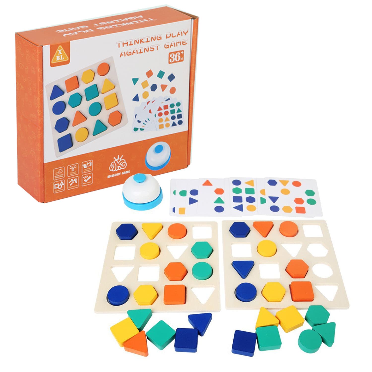 Joc educativ Razboiul formelor geometrice, un set dublu cu forme, joc in doi, Montessori din lemn