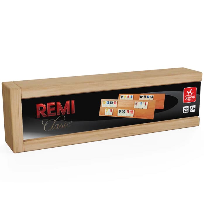 Joc de societate Remi/Rummy din Lemn masiv si piese de piatra/os, 4 table de joc, Deico