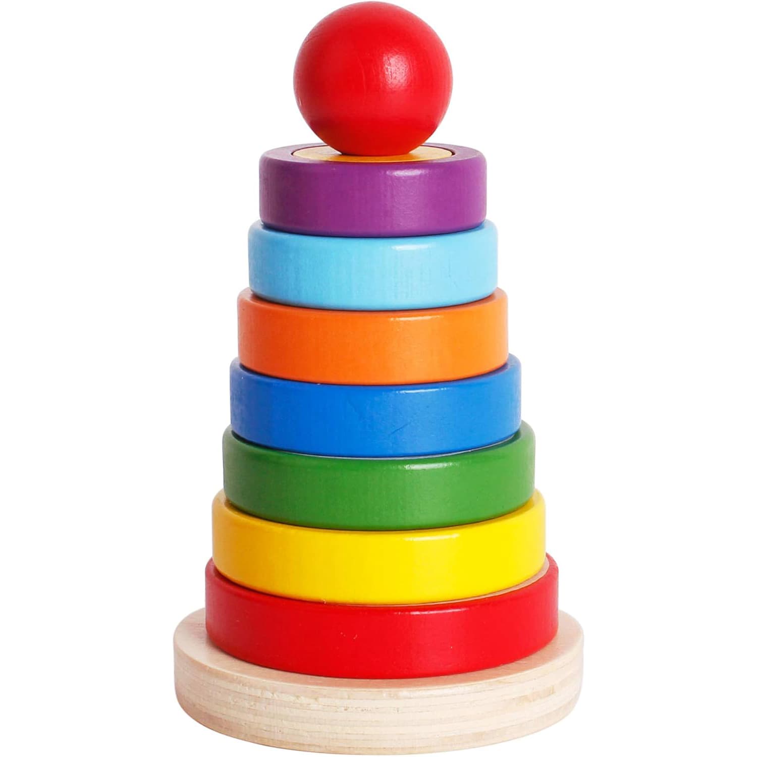 Turn Montessori de stivuit din lemn, Puzzle, forme geometrice colorate