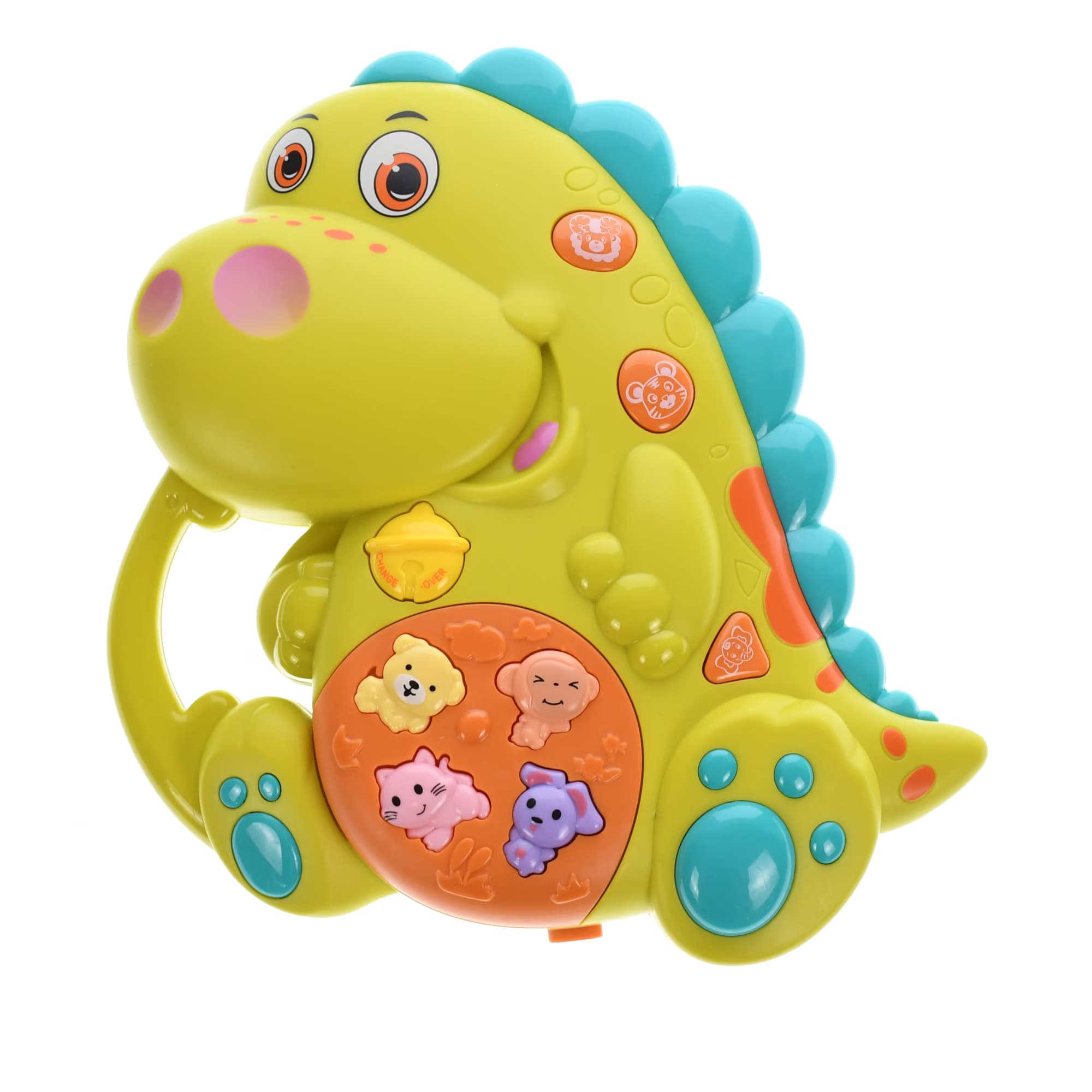 Jucarie interactiva muzicala pentru bebelusi cu sunete si lumini, Dinozaurul jucaus, verde