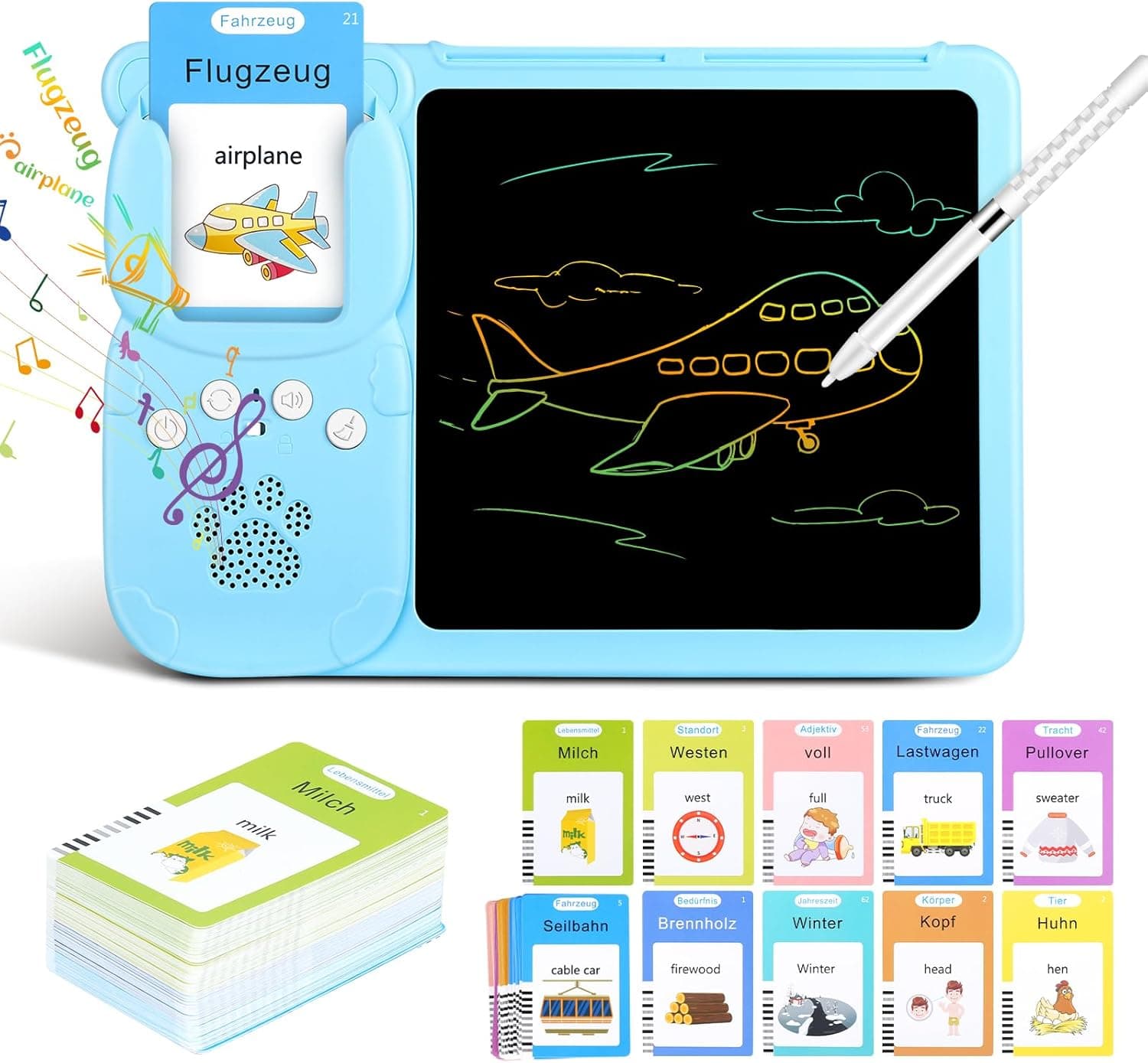 Joc educativ cu tableta pentru copii, invatare engleza, asociere 224 cuvinte cu imagini, Albastru