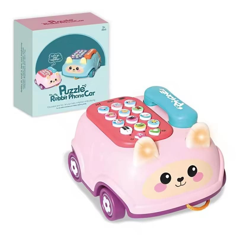 Telefon de jucarie in forma de masina, cu lumini si sunete, Roz