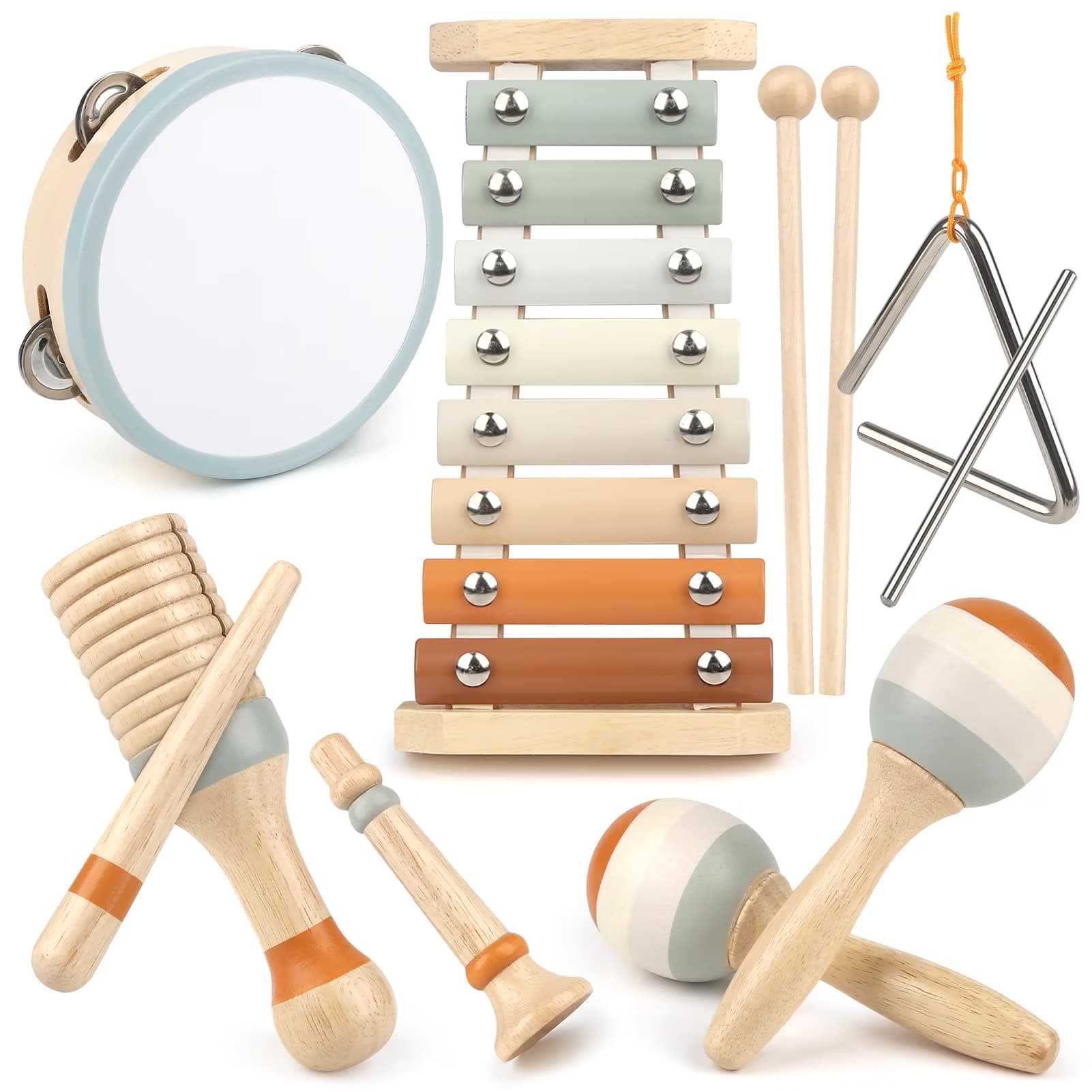 Set de instrumente muzicale din lemn pentru copii, 6 piese, pentru copii cu varsta peste 3 ani, set de instrumente de percutie din lemn, jucarii muzic