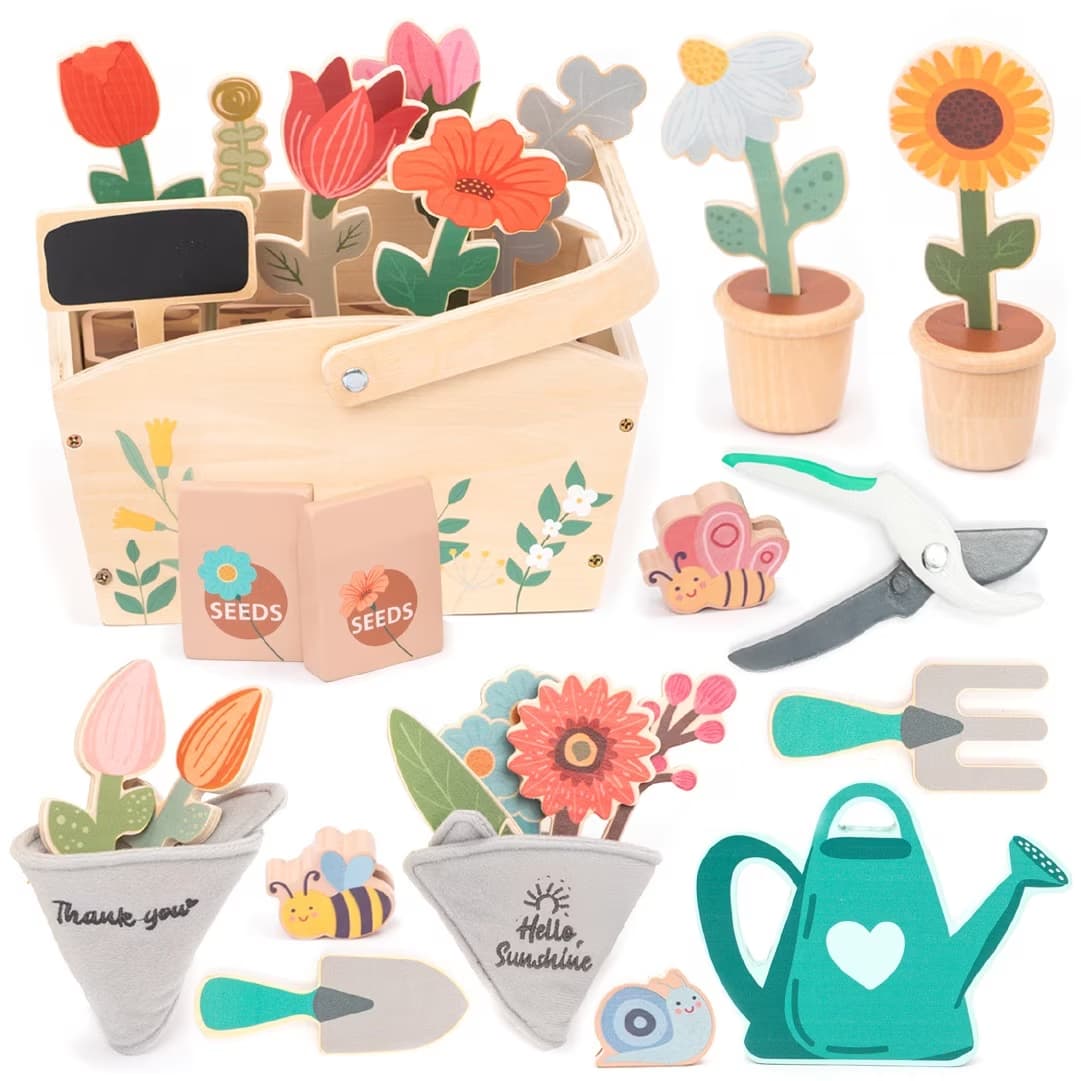 Set de gradina pentru copii, set de jucarii pentru cresterea florilor, include o sticluta de apa, o lopata si seminte, 30 piese, +3 ani