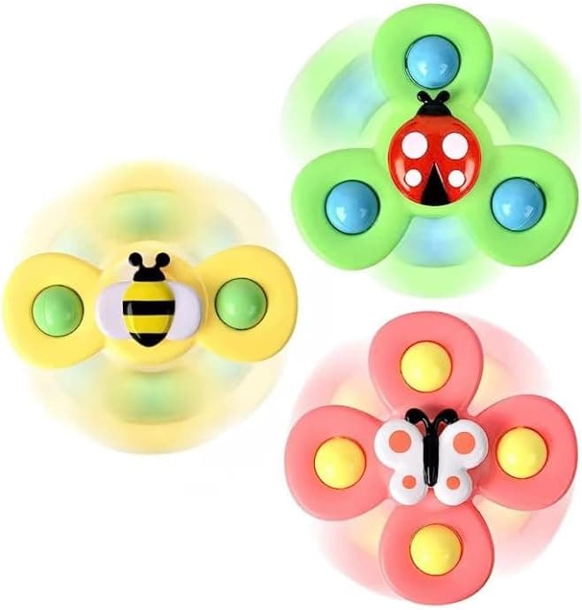 Set 3 jucarii spiner interactive cu ventuze, pentru baie si coordonare mana-ochi, 6 luni+