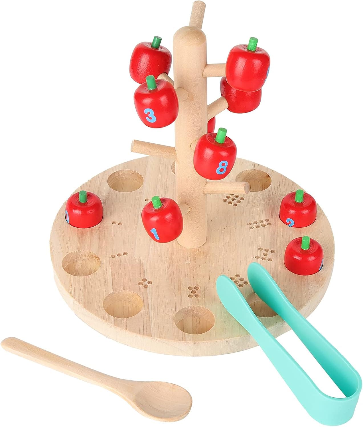 Jucarie educativa de numarat din lemn, set cu mere rosii, design dragut, 30x20cm, 3 ani+