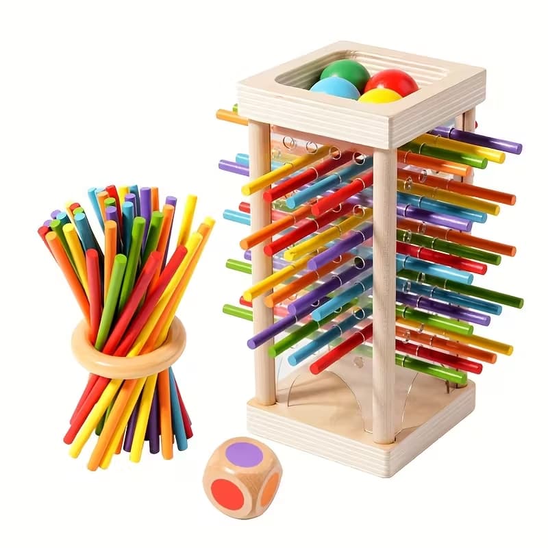 Joc educativ din lemn, Turnul cu bile si bete colorate