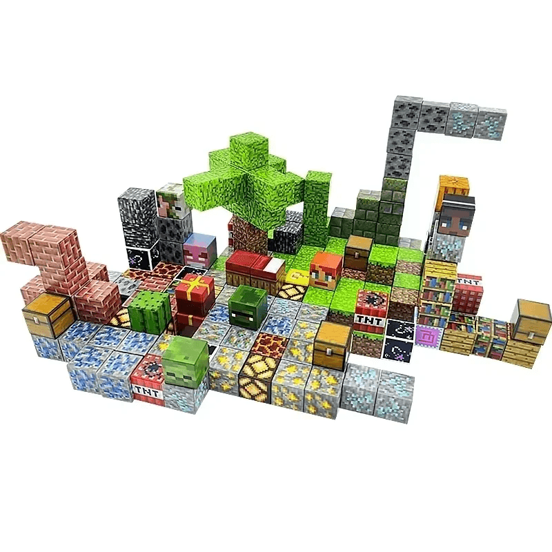 Blocuri magnetice de constructie, 87 piese, compatibile Minecraft, joc educativ STEM pentru creativitate, plastic ABS, 3+ ani