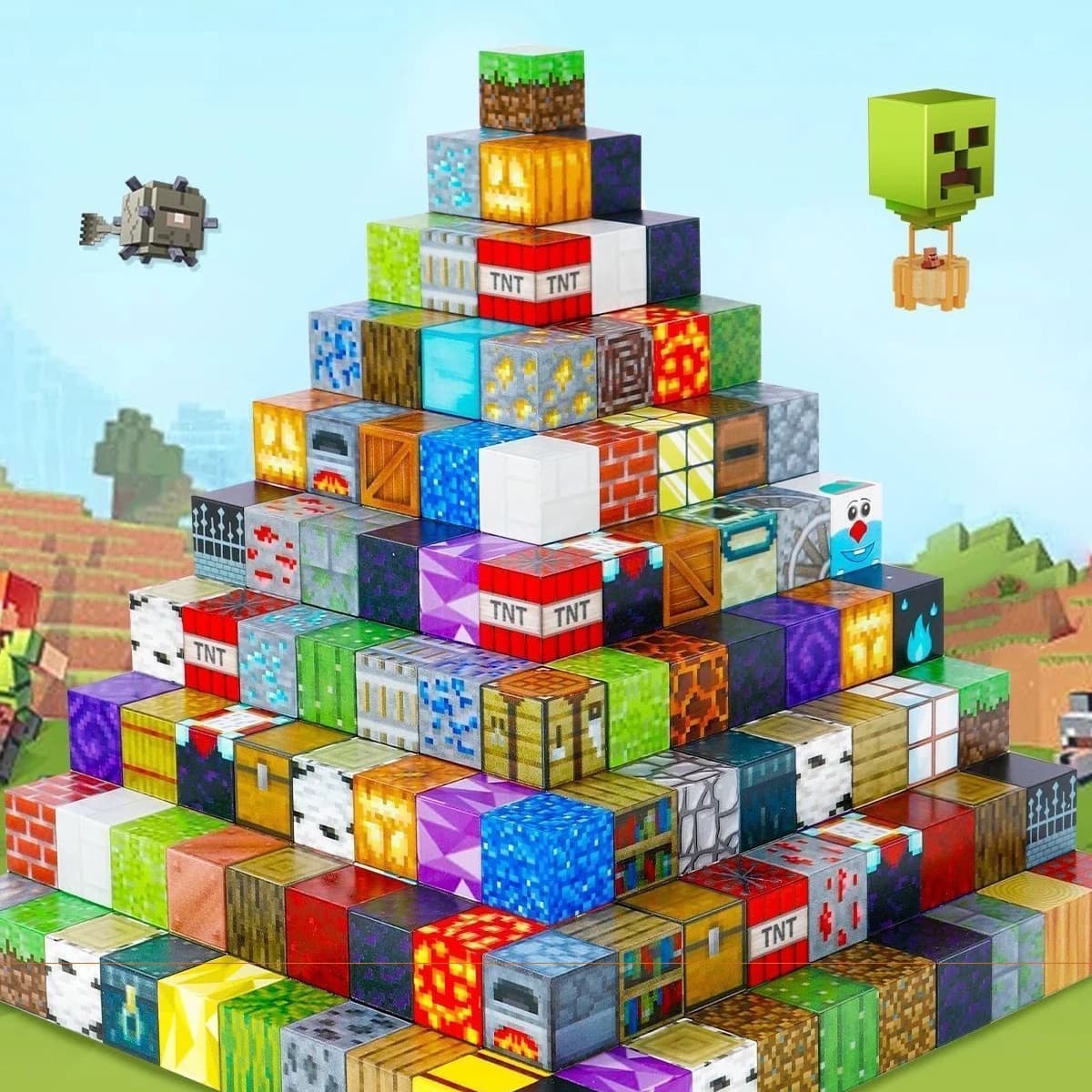 Blocuri magnetice de constructie, 48 piese, compatibile Minecraft, joc educativ STEM pentru creativitate, plastic ABS, 3+ ani