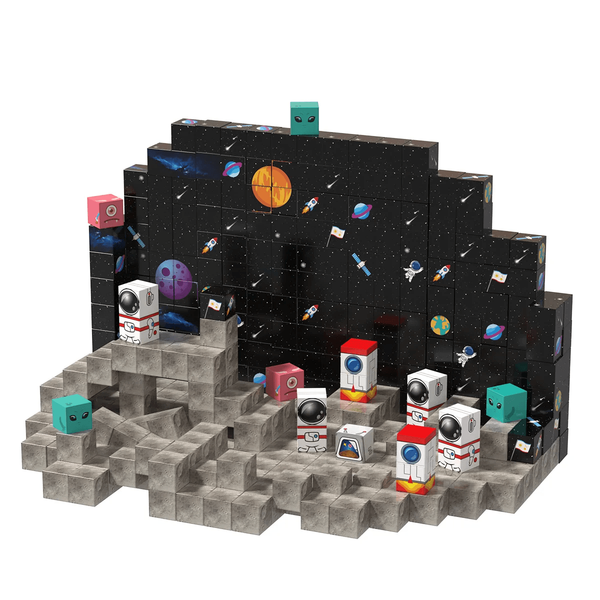 Blocuri magnetice de constructie, 64 piese, compatibile Minecraft, joc educativ STEM pentru creativitate, plastic ABS, spatiu cosmic, 3+ ani