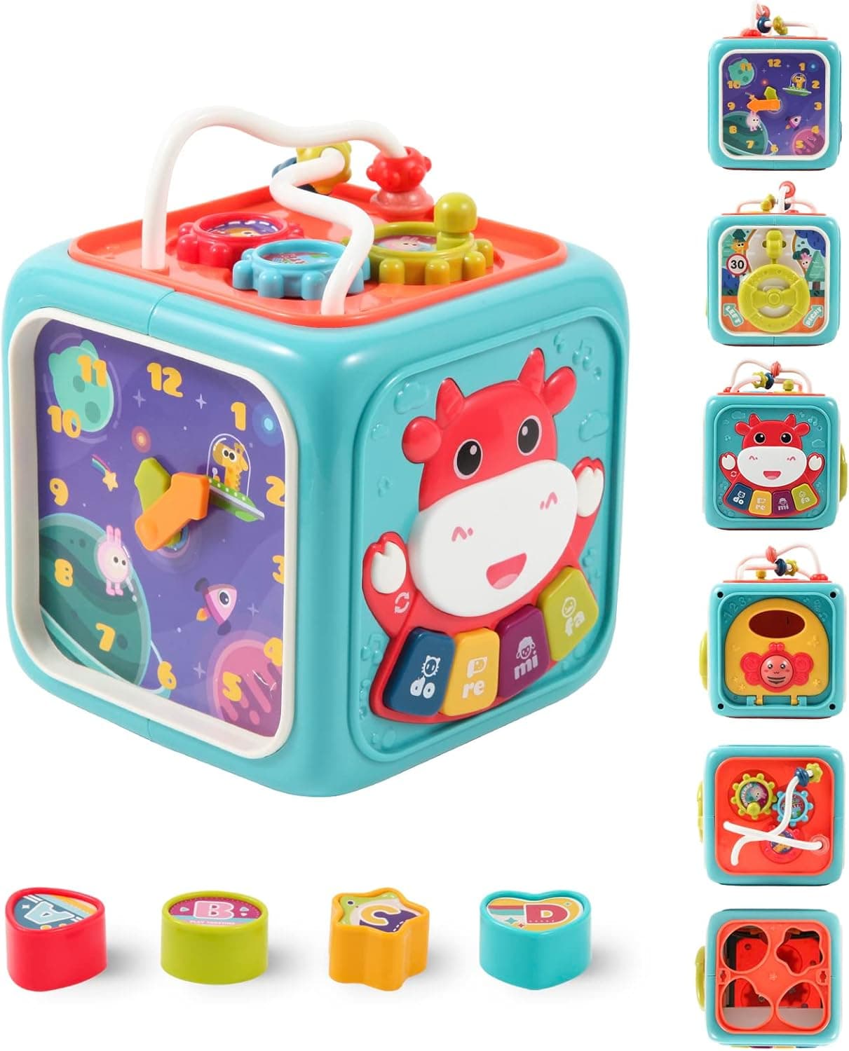 Jucarie interactiva, Cub educativ 6 in 1 cu sunete si lumini, 18 m+, 13 x 13 x 16 cm