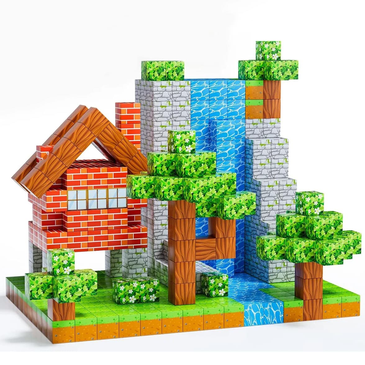 Blocuri magnetice de constructie, 250 piese, compatibile Minecraft, joc educativ STEM pentru creativitate, plastic ABS, 3+ ani