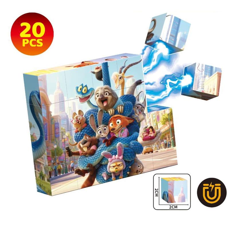 Blocuri magnetice puzzle de constructie, 20 piese, compatibile Zootropolis, joc educativ STEM pentru creativitate, plastic ABS, 3+ ani