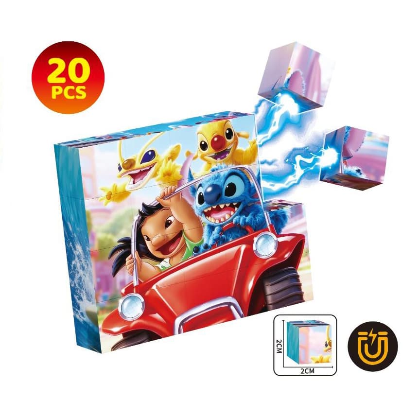 Blocuri magnetice puzzle de constructie, 20 piese, compatibile Stitch, joc educativ STEM pentru creativitate, plastic ABS, 3+ ani