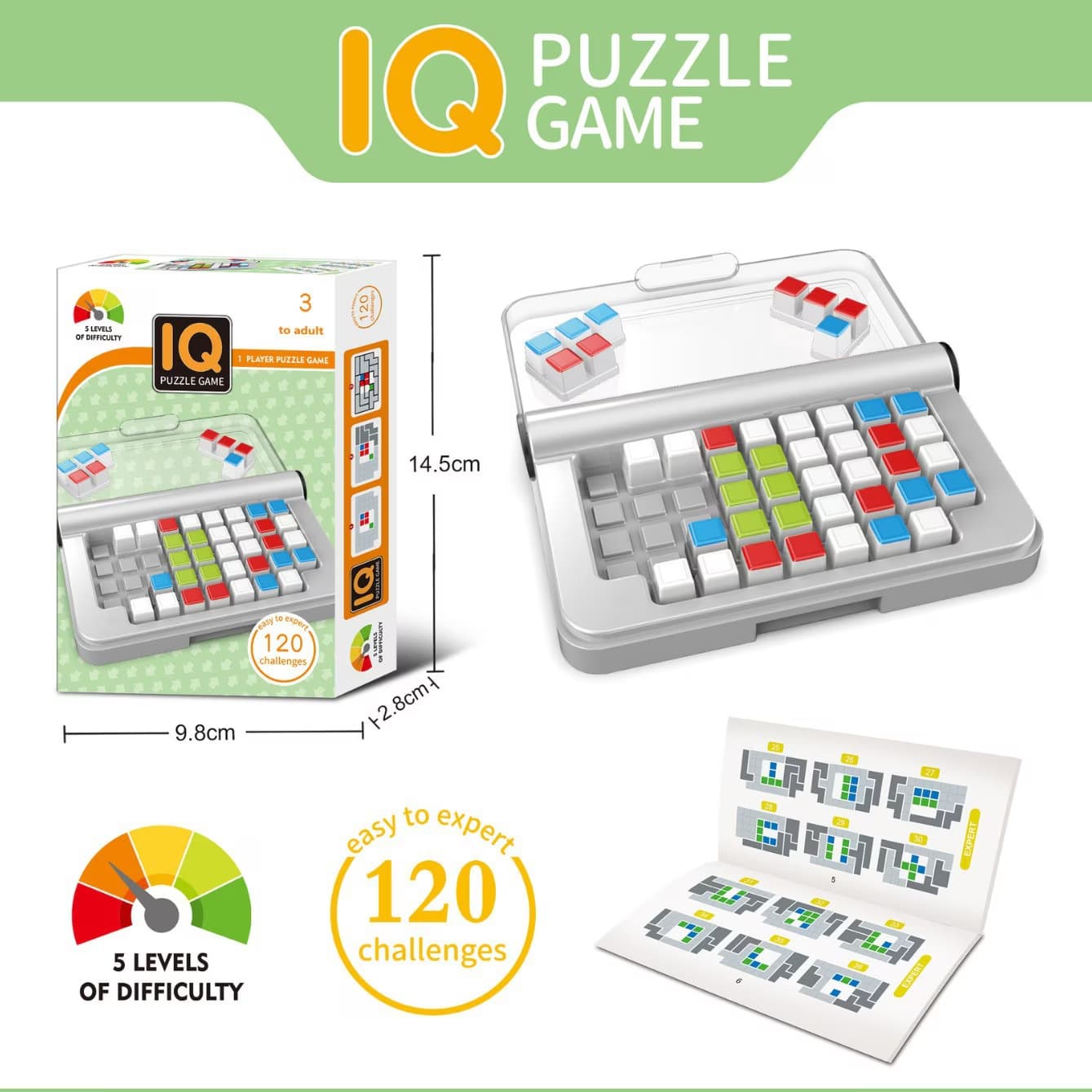 Joc de calatorie IQ Puzzle Game, pentru dezvoltarea abilitatilor cognitive cu carcasa si 120 de provocari pentru varste de 8 ani +