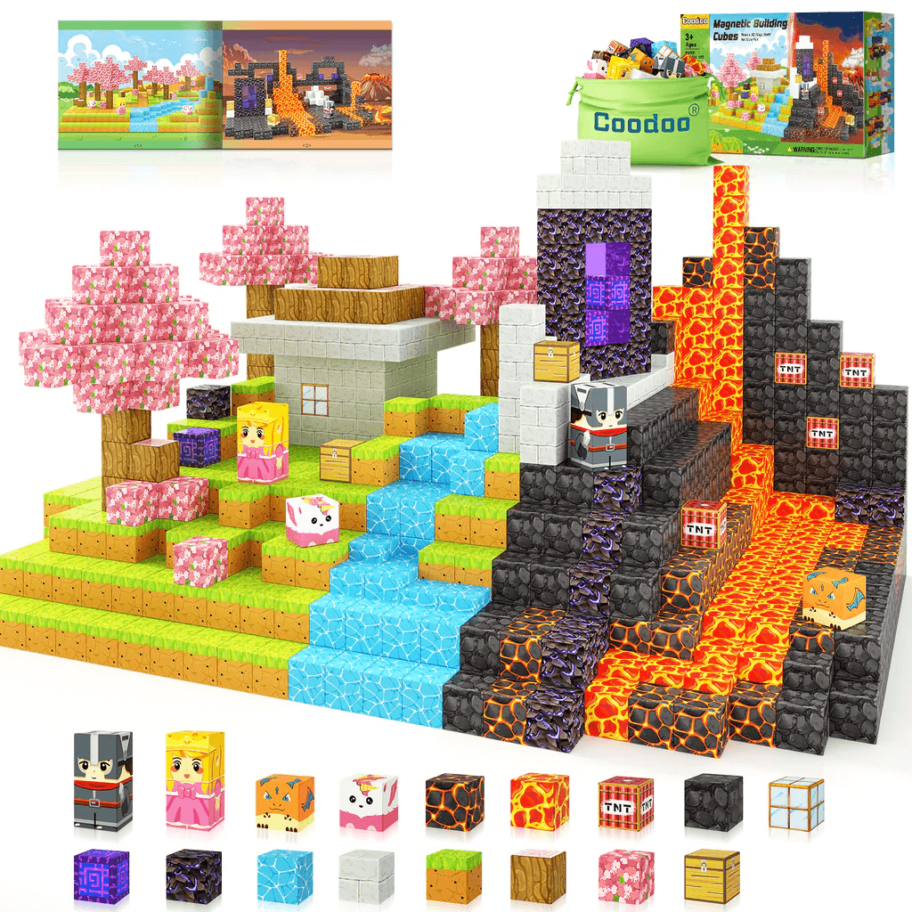 Blocuri magnetice de constructie, 84 piese, compatibile Minecraft, joc educativ STEM pentru creativitate, plastic ABS, 3+ ani