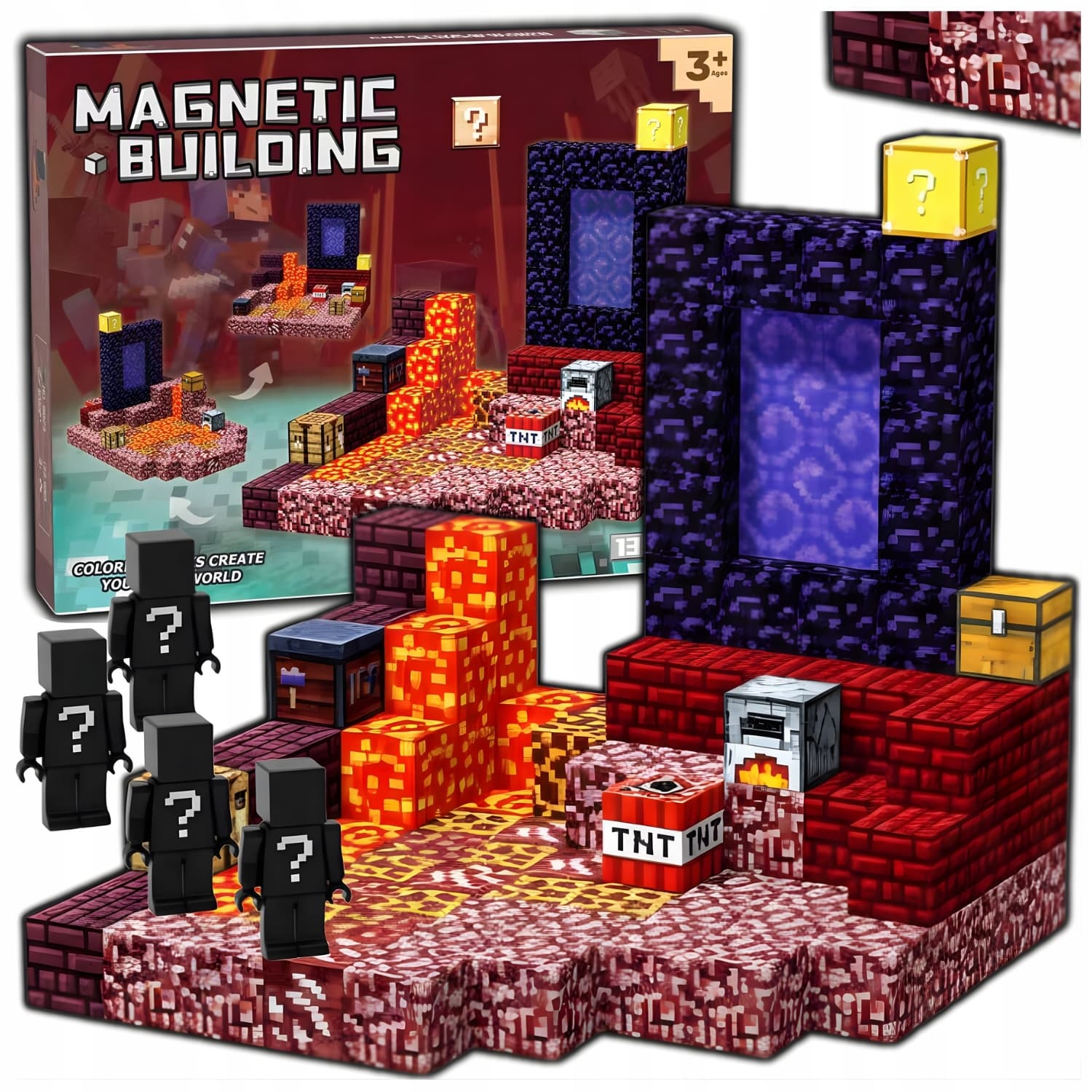 Blocuri magnetice de constructie, 128 piese, compatibile Minecraft, joc educativ STEM pentru creativitate, plastic ABS, 3+ ani