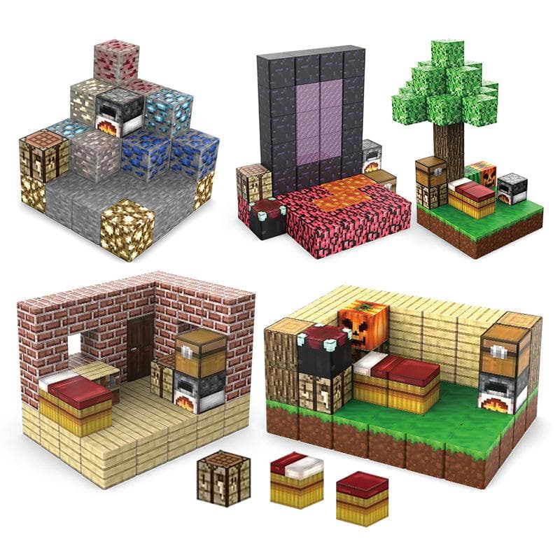 Blocuri magnetice de constructie, 100 piese, compatibile Minecraft, joc educativ STEM pentru creativitate, plastic ABS, 3+ ani