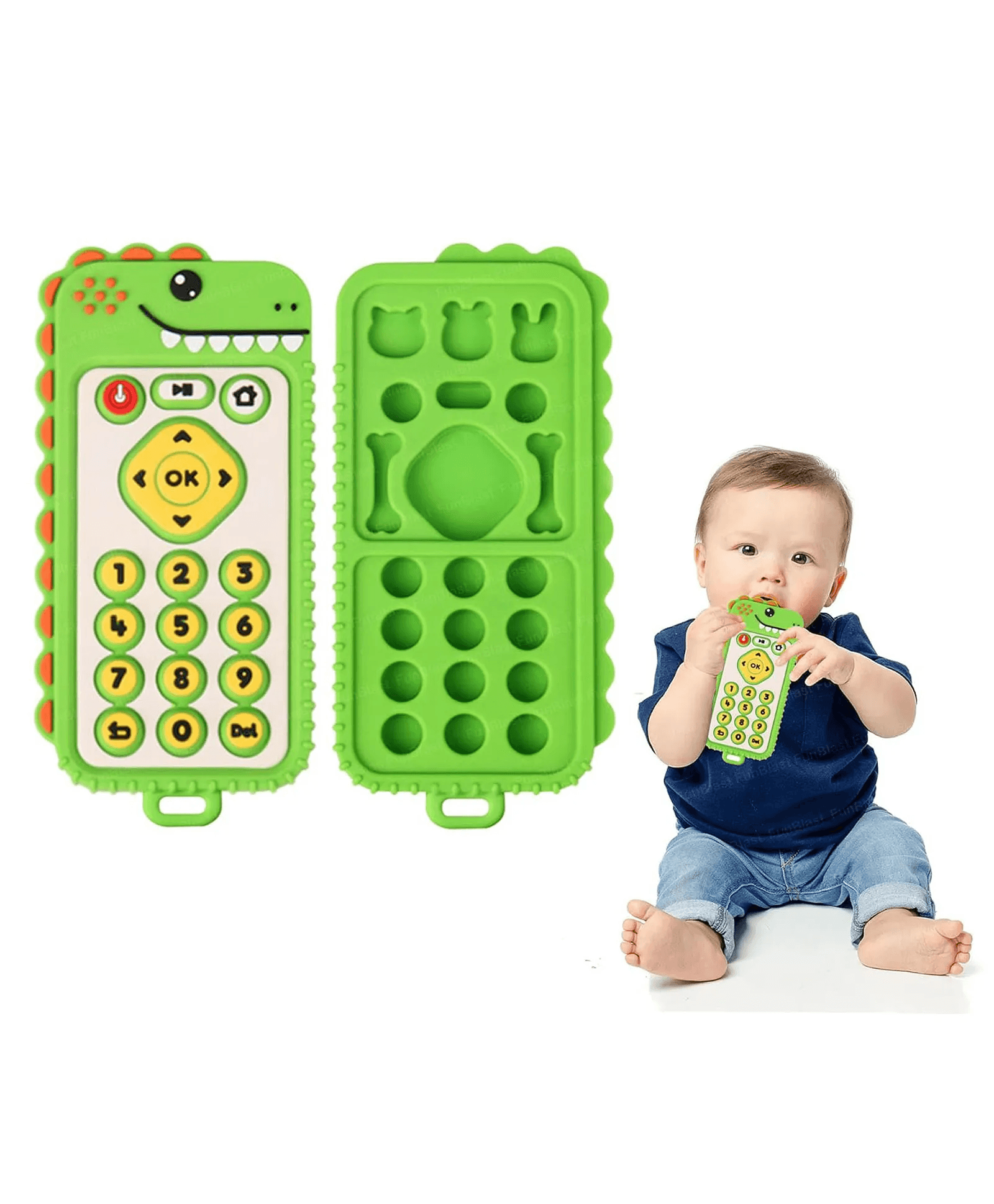 Smartphone de jucarie pentru dentitie, telefon din silicon, verde