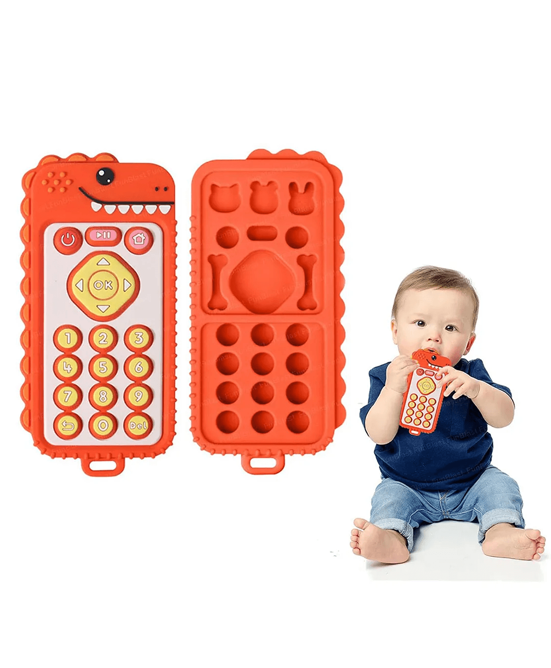 Smartphone de jucarie pentru dentitie, telefon din silicon, orange