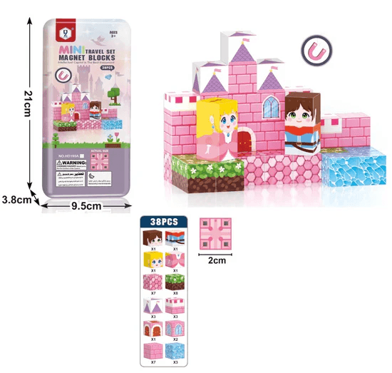 Blocuri magnetice de constructie, 38 piese, compatibile Minecraft, joc educativ STEM pentru creativitate, plastic ABS, Printese