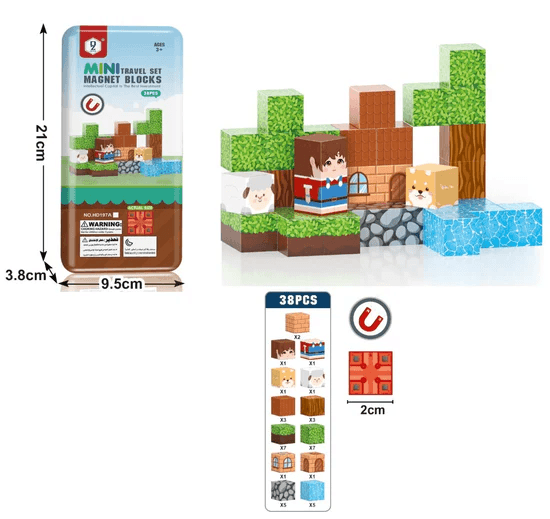 Blocuri magnetice de constructie, 38 piese, compatibile Minecraft, joc educativ STEM pentru creativitate, plastic ABS, Padure