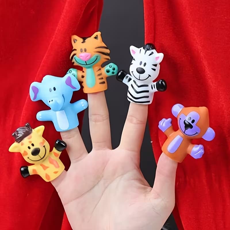 Set 5 Papusi de Deget „Prietenii din Jungla” – Marionete din Cauciuc Moale, Joc de Rol si Educativ, +3 ani