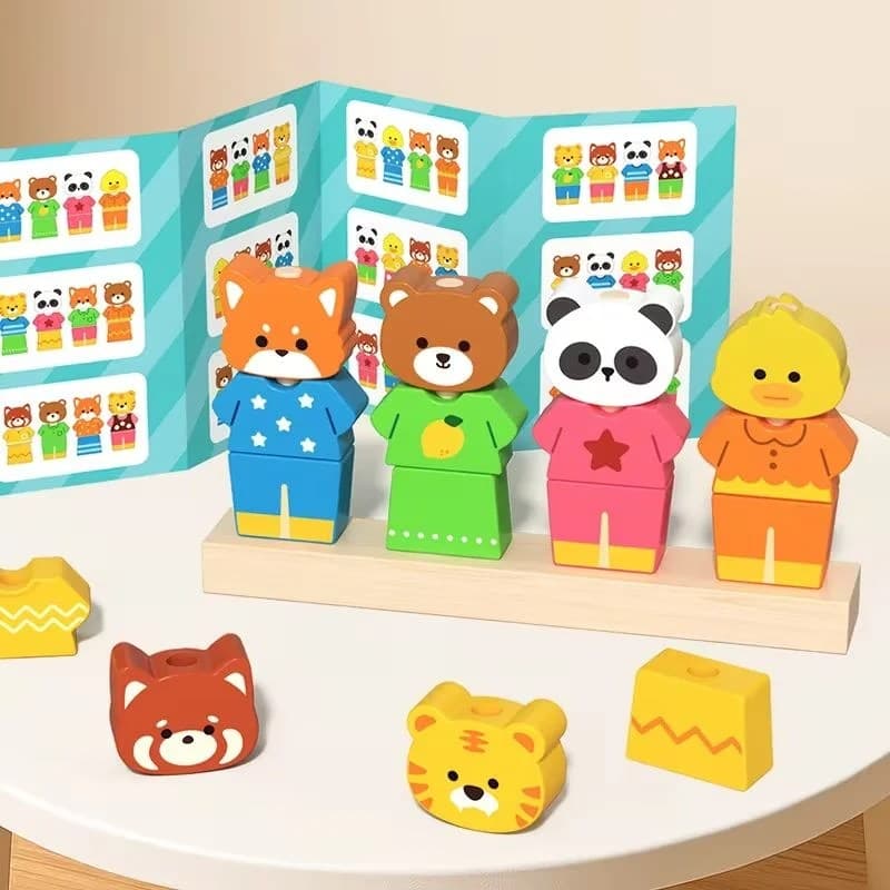 Joc Interactiv din Lemn Animale si Hainute - Dezvolta Creativitatea si Logica Copilului Tau