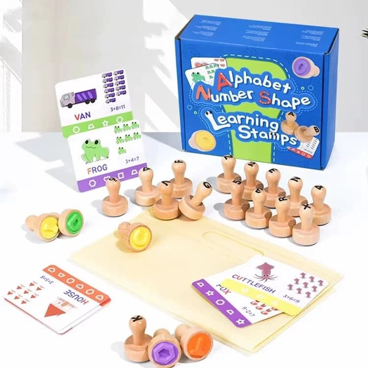 Stampile de invatare Alfabet Numar Forma - Joc Educativ Complet pentru Copii