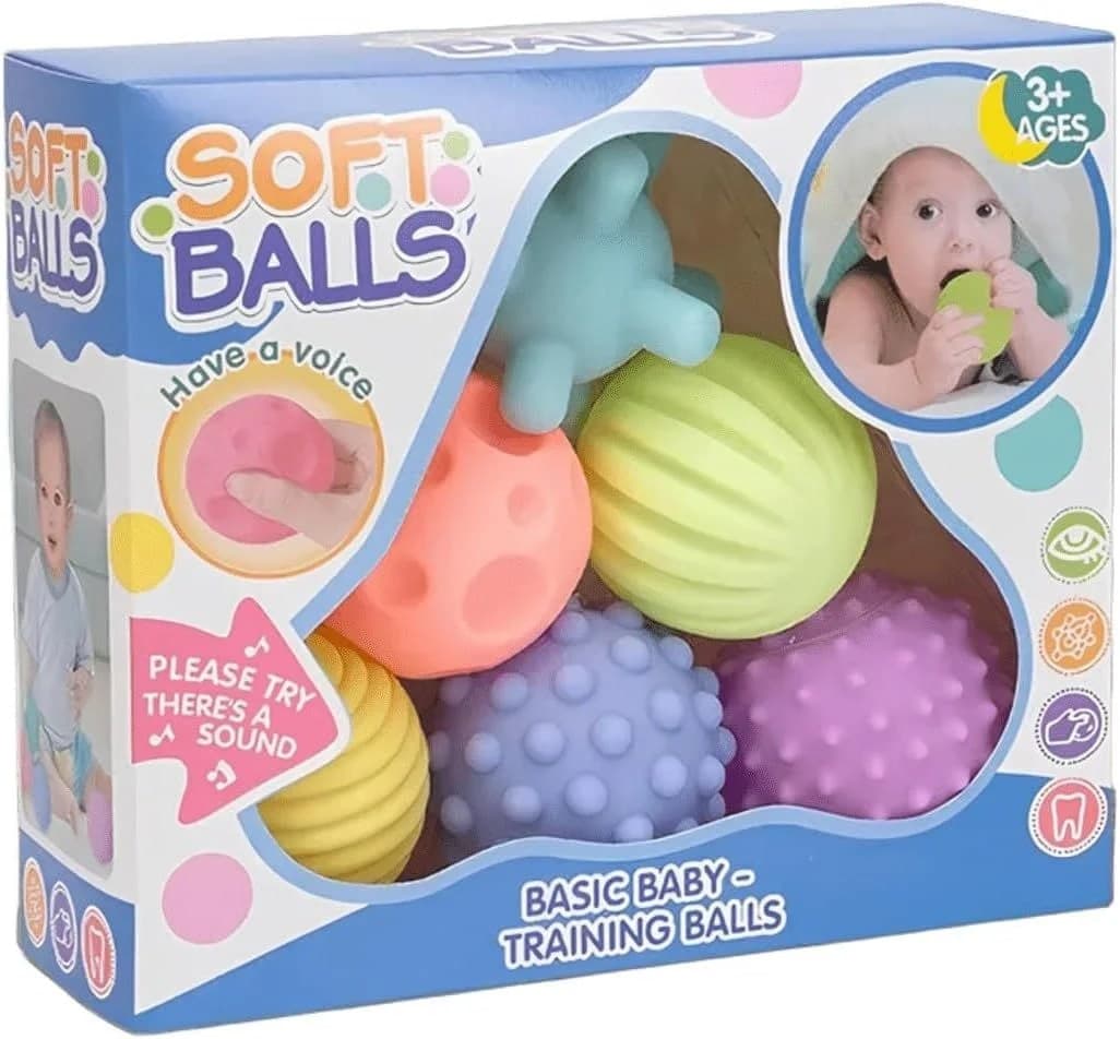 Set Mingiute Senzoriale Moale pentru Bebelusi, cu Sunet si Texturi Variate, 3+ Luni
