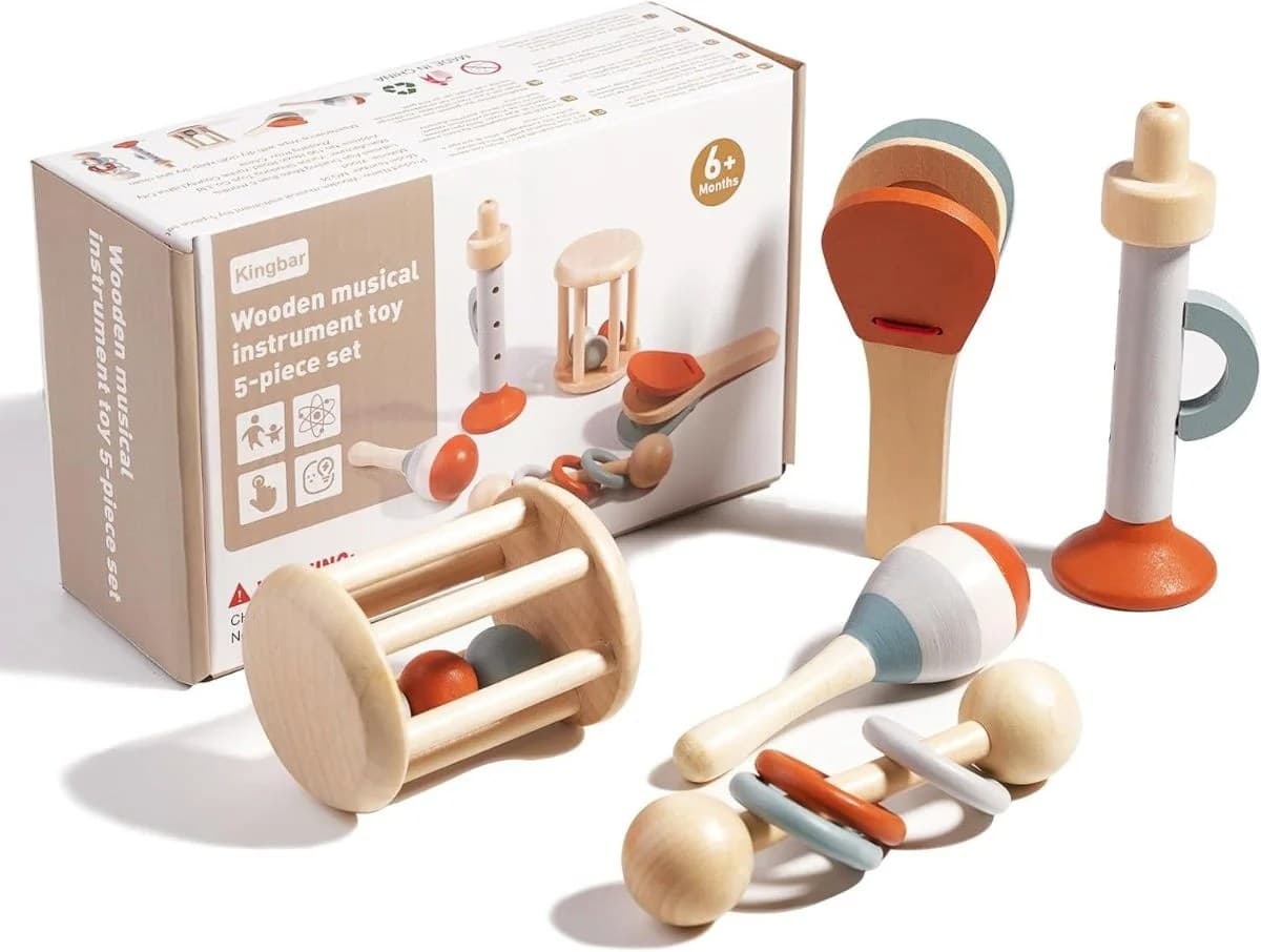 Set Instrumente Muzicale din Lemn Kingbar 5 piese - Pentru Dezvoltare Armonioasa