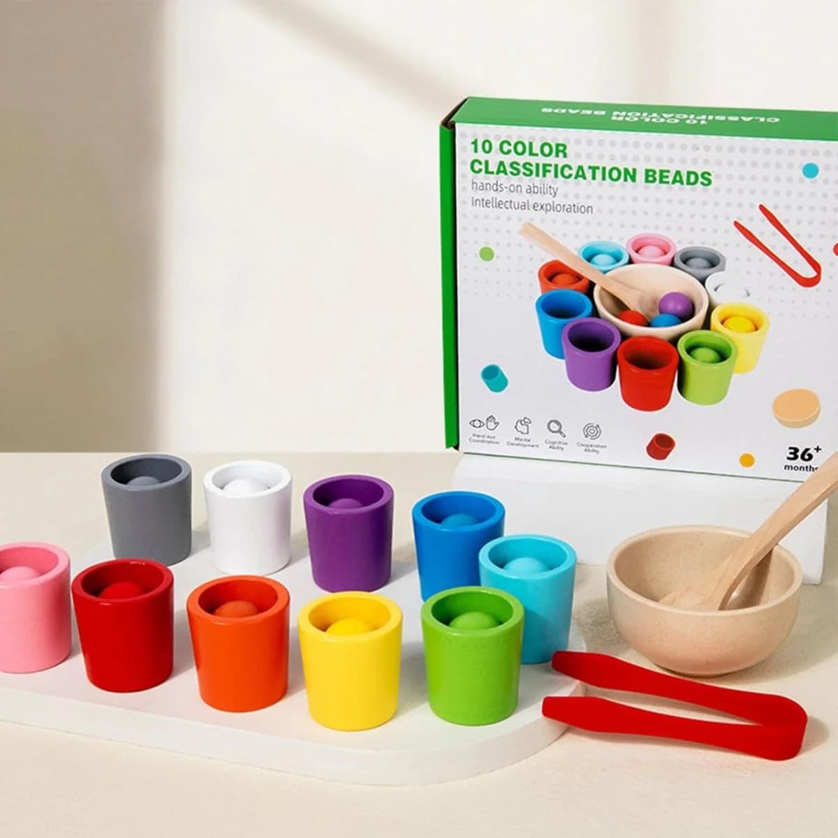 Joc Sortare Culori si Bilute Montessori pentru Dezvoltare Abilitati - 10 Culori