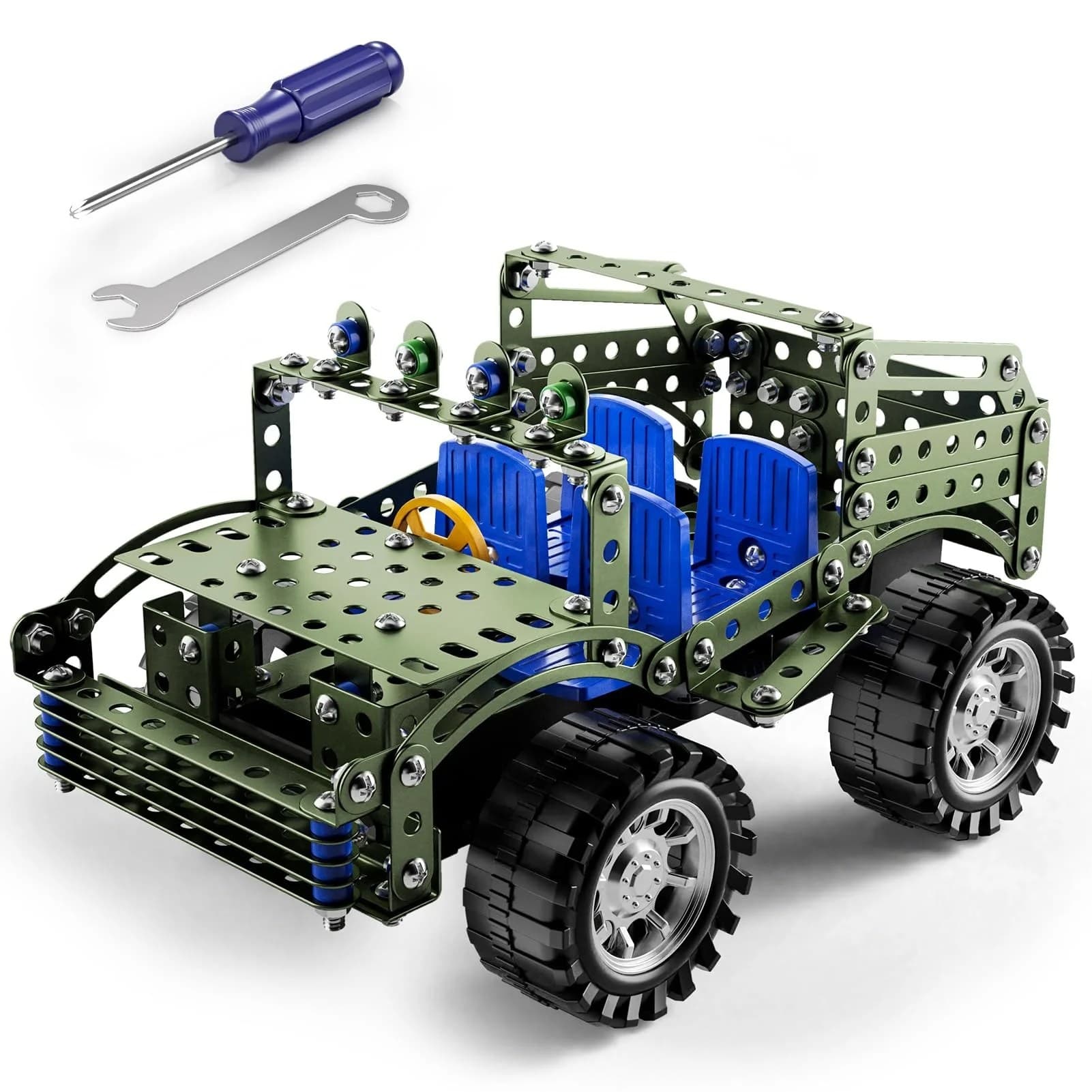 Set de constructie metalic STEM 283 piese, model jeep, din inox, pentru varsta 8+