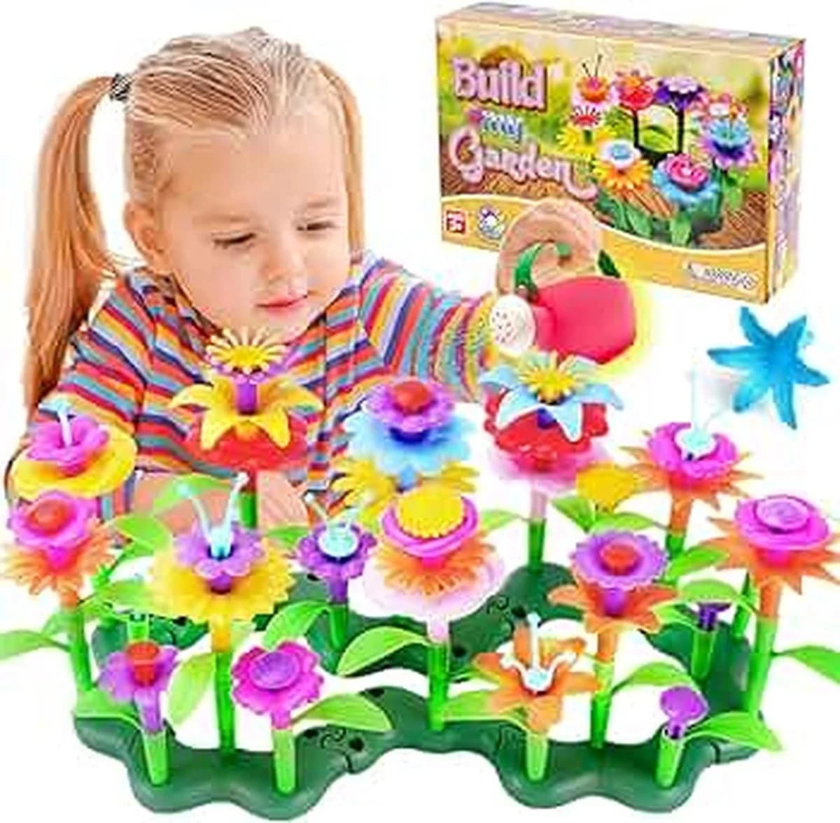 Set de constructie creativa DIY Garden cu flori colorate si albinute pentru copii