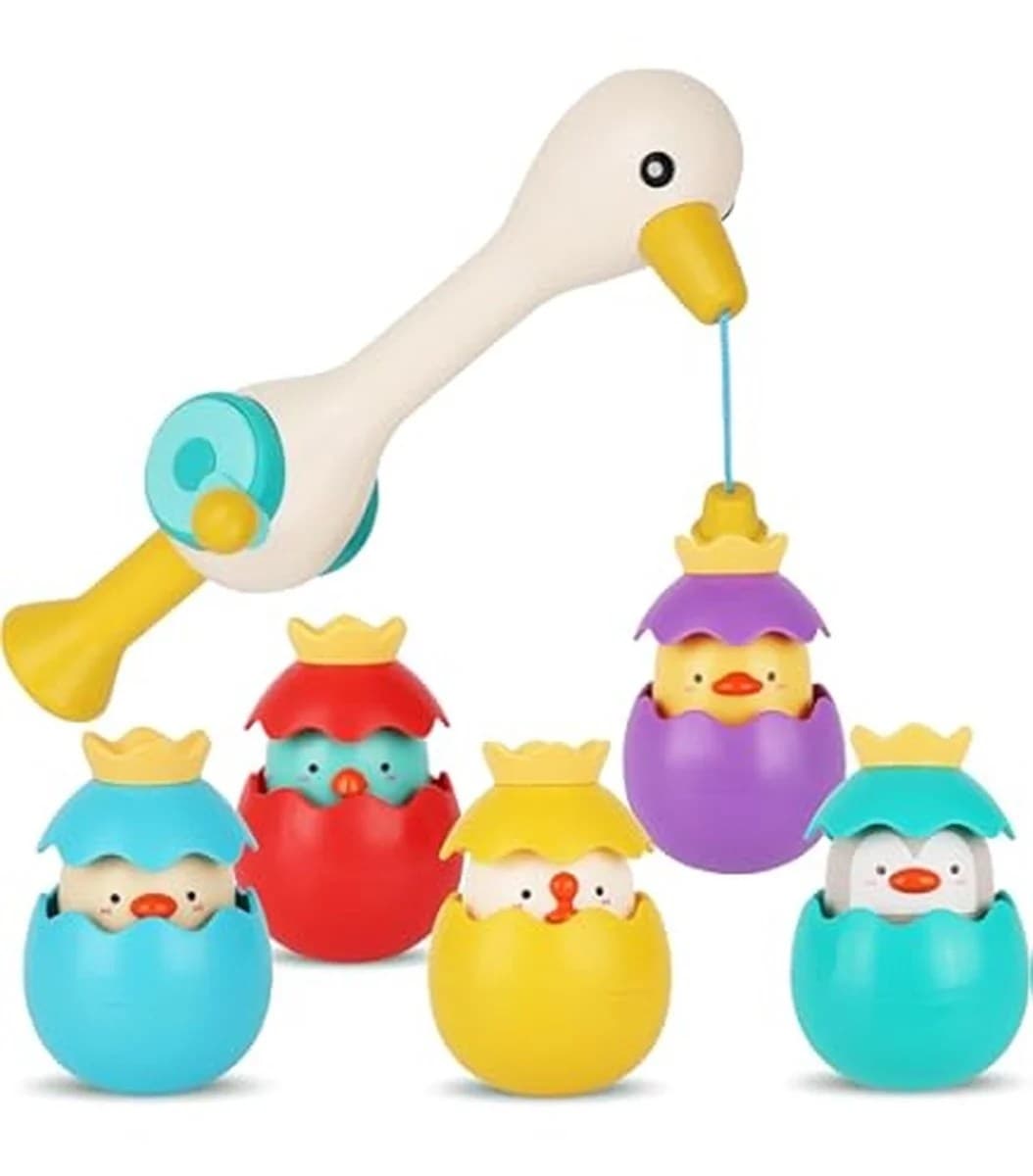 Set complet de jucarii interactive pentru baie cu undita, animalute plutitoare si organizator, ideal pentru bebelusi