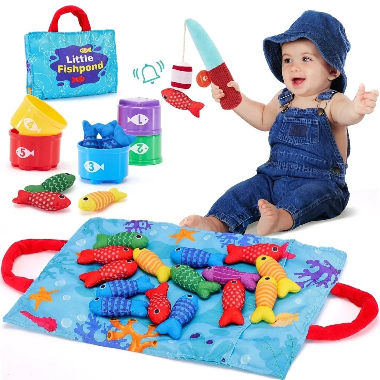 Set de pescuit magnetic Little Fishpond cu bete si pesti colorati, joc educativ pentru bebelusi