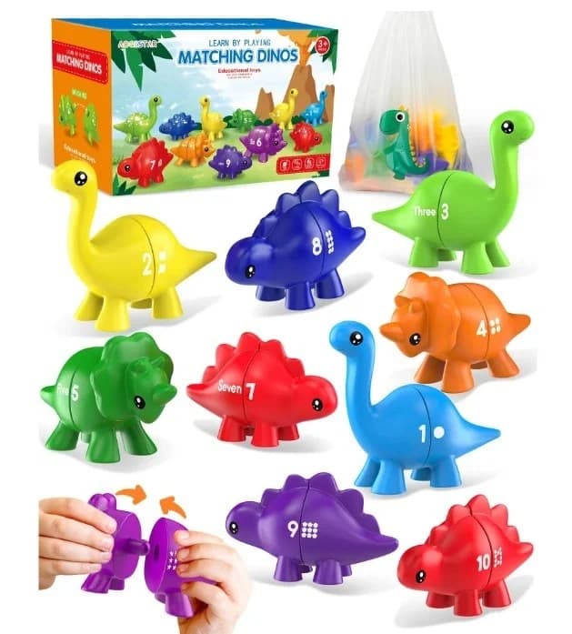 Set educational interactiv cu dinozauri colorati pentru invatarea numerelor si potrivire, varsta 3 ani+
