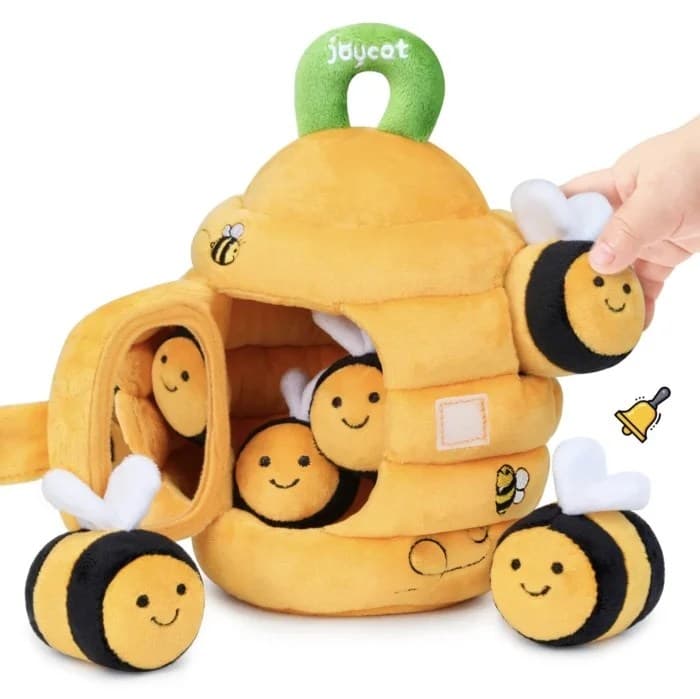Set de joaca senzorial joycat din plus moale cu stup si albinute interactive pentru bebelusi