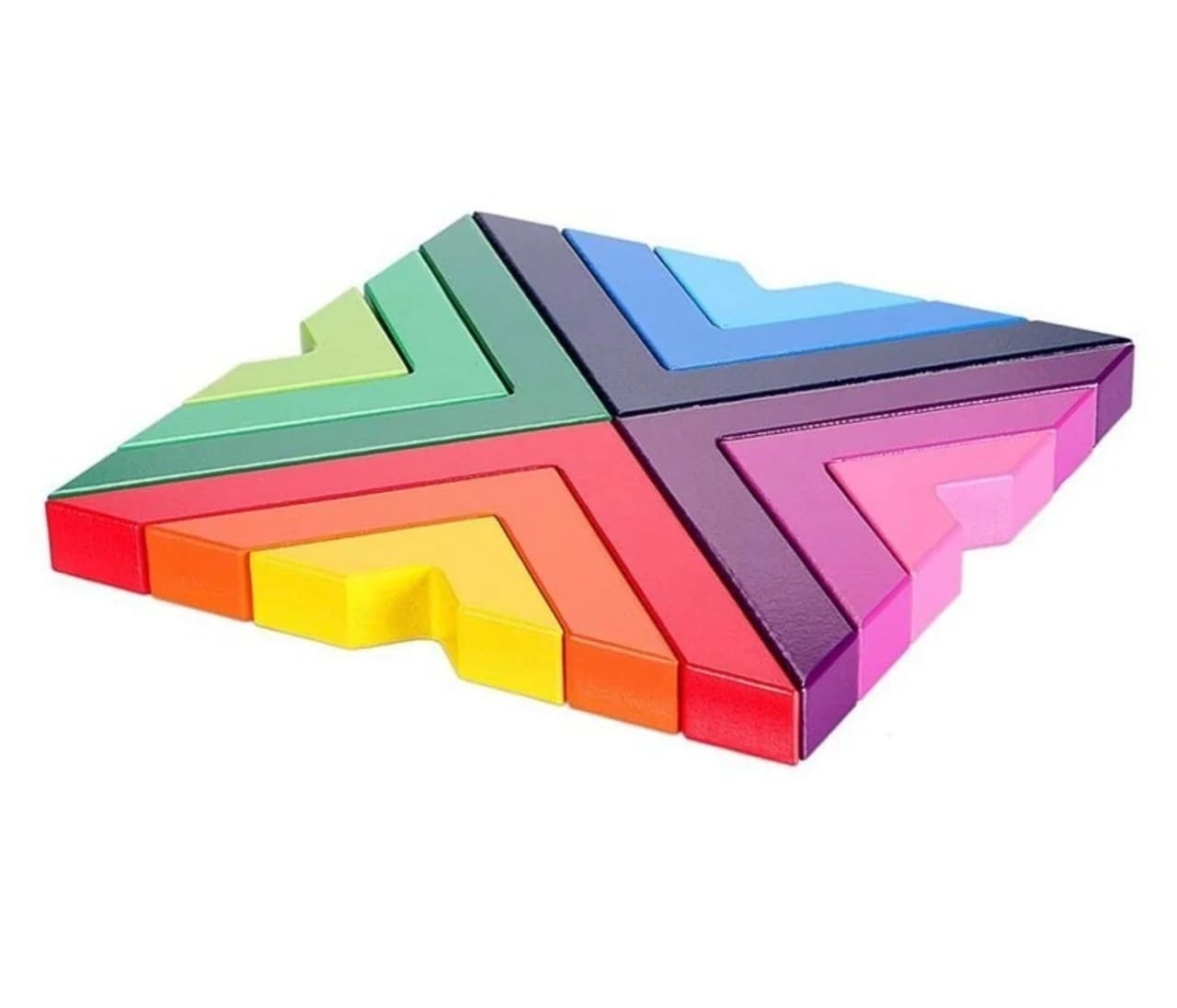 Joc puzzle geometric din lemn colorat, tip tetris, pentru dezvoltarea gandirii logice si creativitatii