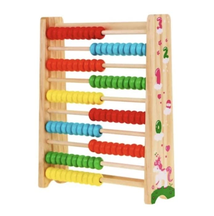 Numaratoare din lemn, abac educativ multicolor cu 100 de bile pentru copii, design unicorn