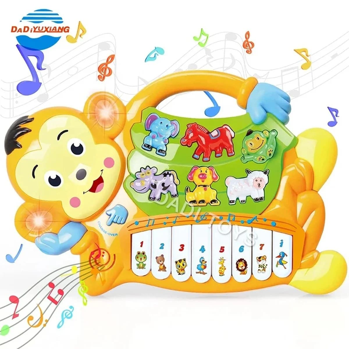 Pian muzical electronic Jialegu Toys 'Cute Music' cu 7 clape, animale si sunete, pentru copii mici