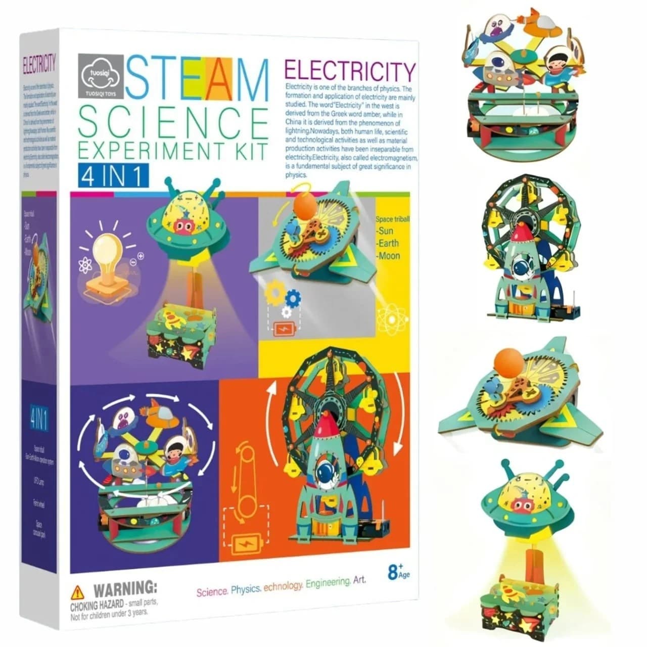 Set educativ Tuosiqi STEAM 4 in 1 pentru experimente stiintifice cu electricitate, varsta 8+