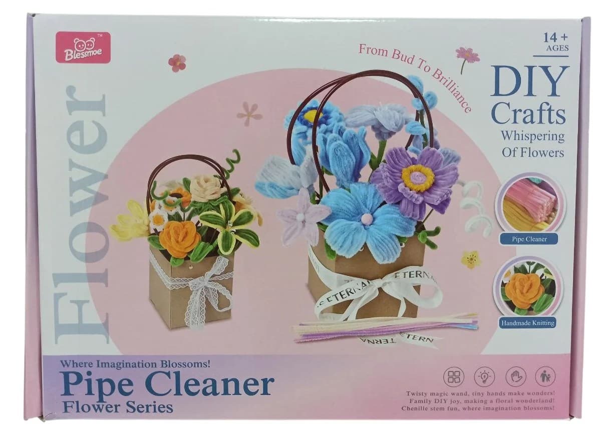 Set creativ Blessmoe flori din sarma plusata DIY pentru varsta 8+ ani, modelele difera